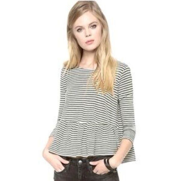 We The Free Tops - We The Free Green Striped Peplum Blouse 3/4 Sleeve